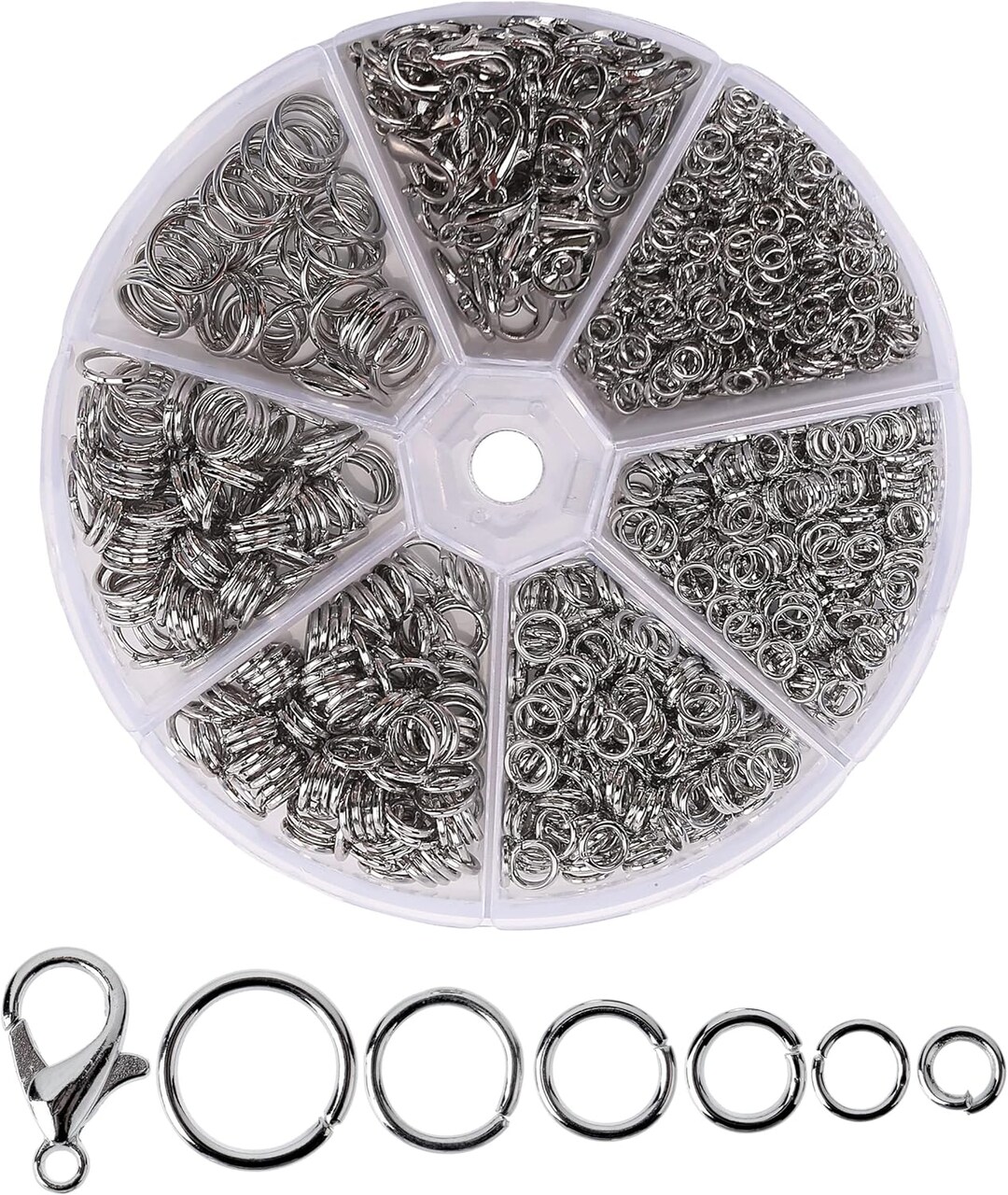 Open Jump Rings, Silver, 1014 pcs, 6 Sizes Open Jump Rings for Jewelry Making, Silver Jump Rings and Lobster Clasps